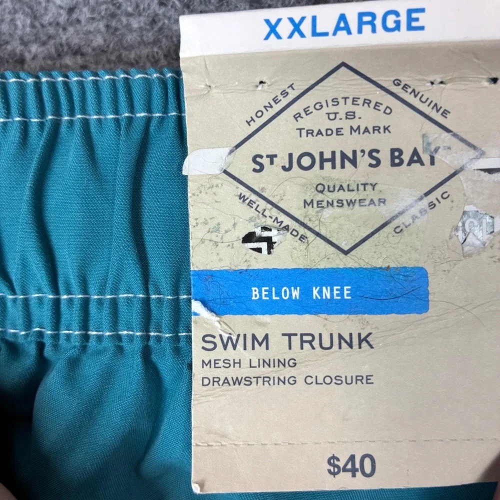 St Johns Bay‎ Mens XXL Swim Trunks Ocean Depths Teal Cargo Mesh Lining 519-1072